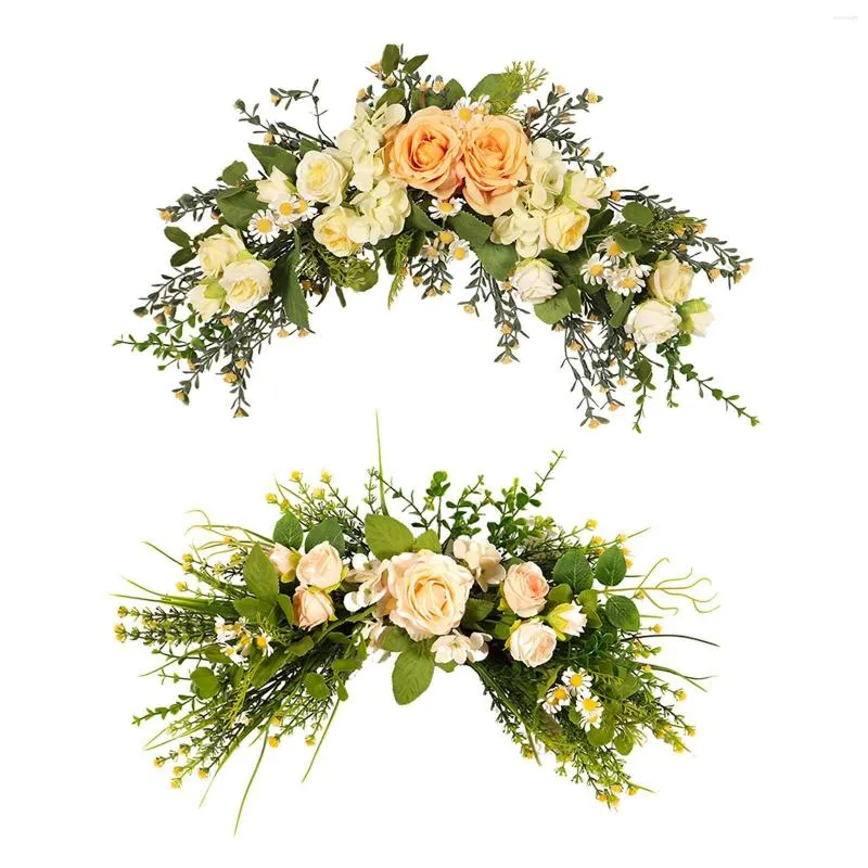 Decorative Flowers Floral Swag Door Wreath Silk Roses Wedding Arch Garland For Celebration Party Lintel Wall Garden