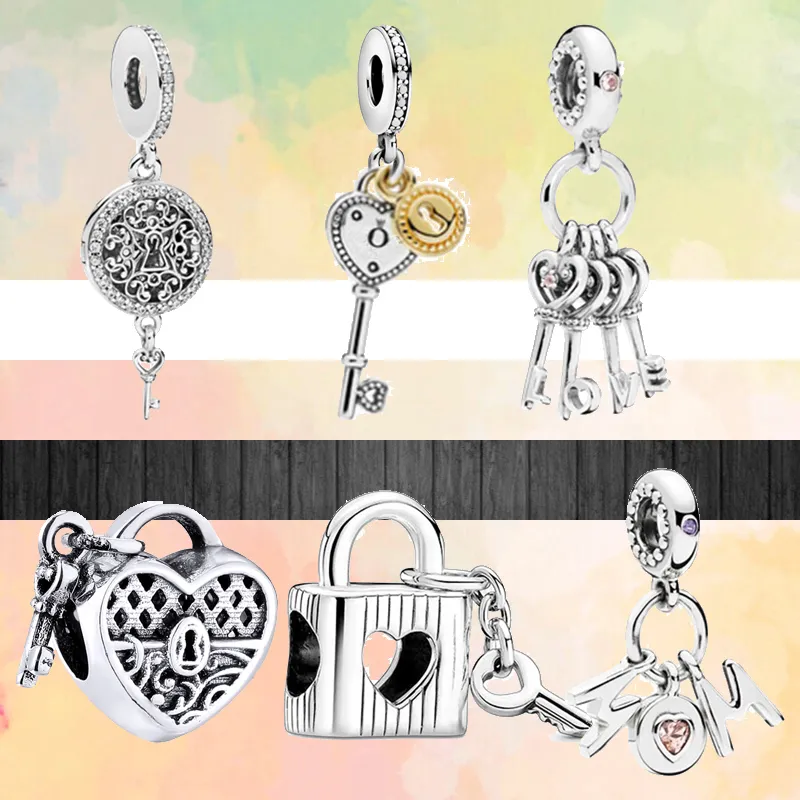 Nova popular série chave de prata esterlina 925 pingente moda contas ocas adequadas para pulseiras primitivas pandora charm faça você mesmo joias europeias femininas