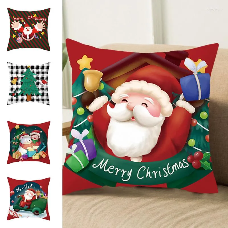 Juldekorationer Merry Cushion Cover Santa Claus ￤lg Reindeer M￶nster Kudde Ornament Hemdekoration Happy Year 2022