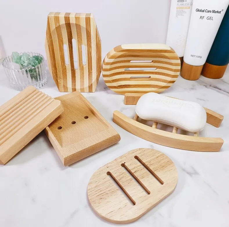 Soap Dishes Stripe Hollow Soap Boxes Natural Bamboo Draining Soaps Dish Storage Supplies For Shower Room