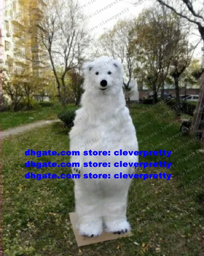 Trajes de mascote de urso branco de pele longa mascote de urso polar de desenho animado de desenhos animados de caráter de caráter de caráter de caráter de caráter grande bodog casino adereços zx2900