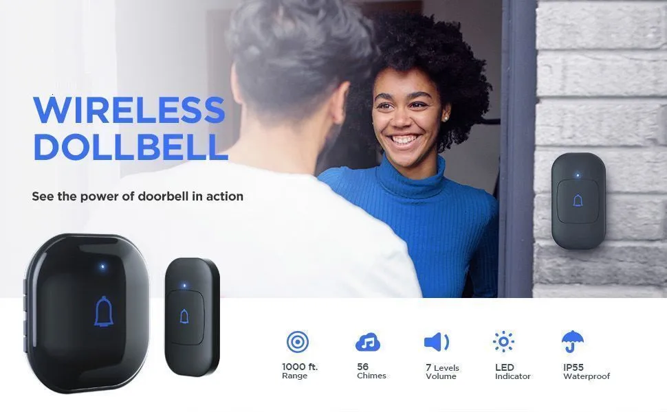 Doorbells Ringbell Kablosuz Kapı Çan 1000ft Akıllı Ev Kapı Zil Yam Kiti