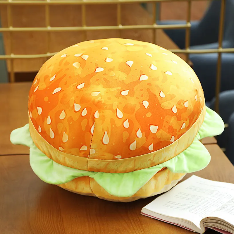 Plush Dolls 3D Burger Pillow Creative Cushion Car Seat Soft Filled Backrest Toy Birthday Funny Simulated Snack Bread Shape 221111