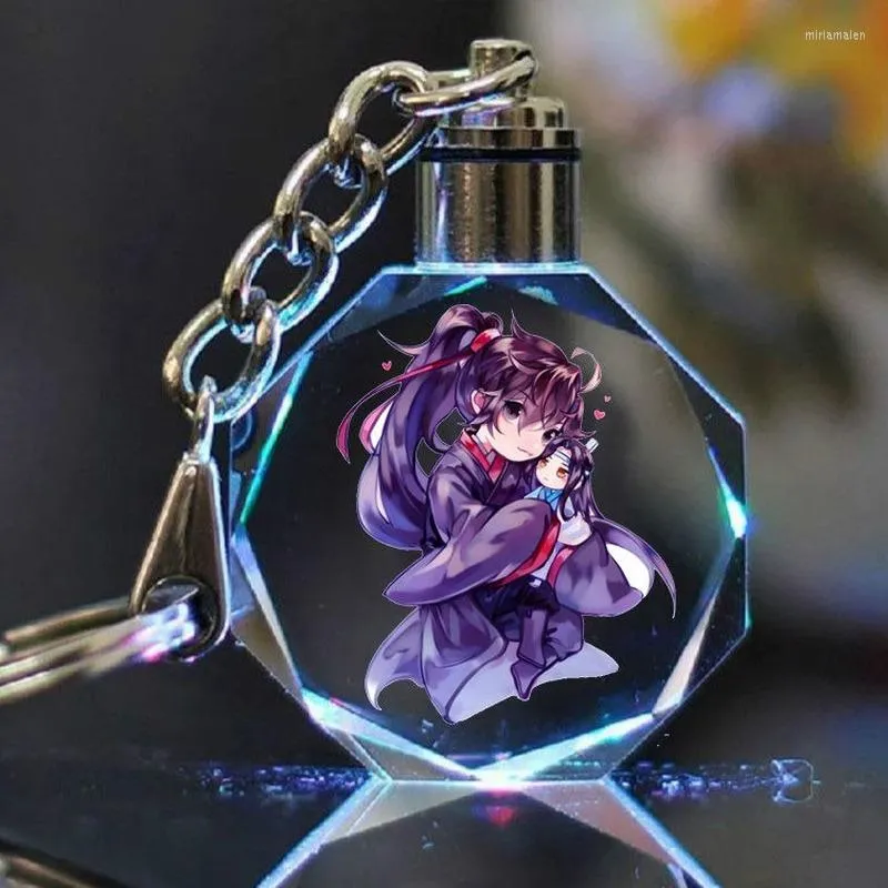 Porte-clés LED cristal porte-clés femmes Dao Zu Shi porte-clés pour hommes Lan Wangji Wei Wuxian anneau voiture porte-clés fête pendentif filles cadeau