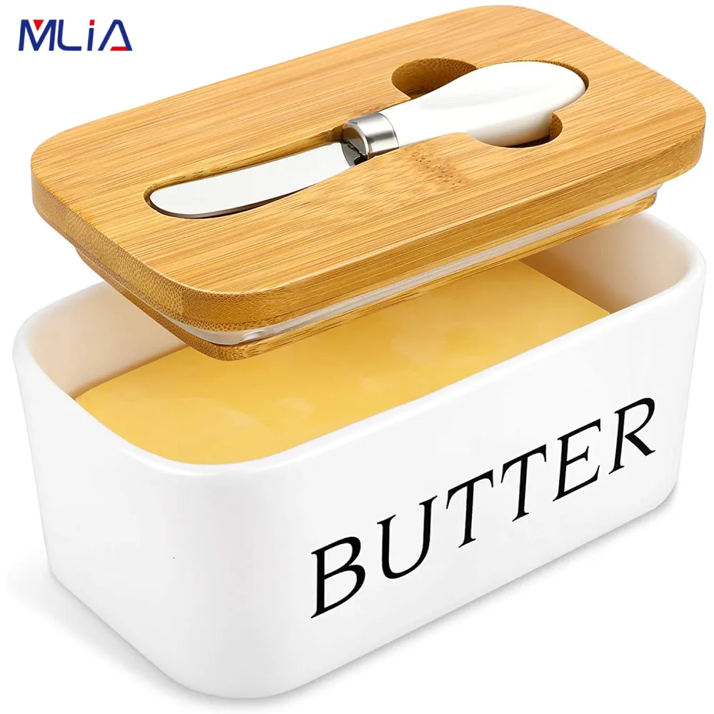 Boîtes à bento MLIA Nordic Assiette en céramique avec couvercle en bois et couteau Plateau de rangement du fromage Récipient à vaisselle Blanc 221025