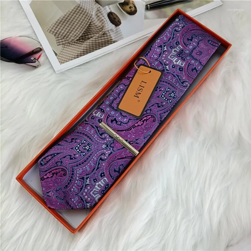 Bow Ties Oemg Herrprimium Mulberry Weaving Silk Slips med Tieclip Luxury Pattern Design Present Box Pack