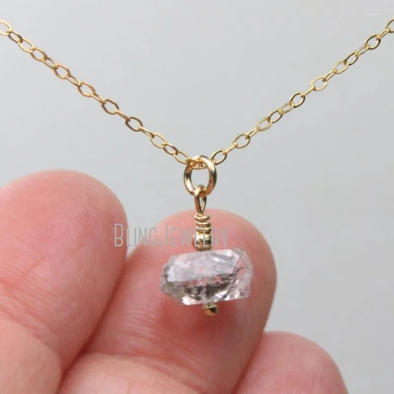 Anhänger Halsketten Nm43070 Herkimer Diamant Halskette Gold gefülltem Draht gewickelt echte natürliche rohe Kristall -Edelsteinschicht