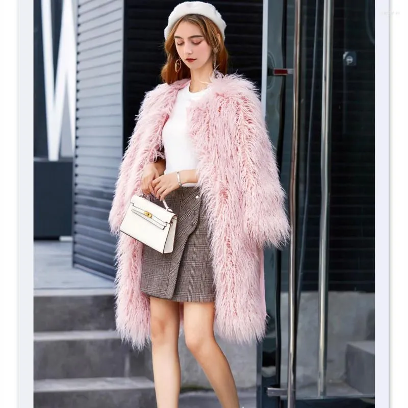 Women's Fur Women's Winter Jacket Female Coat Ladies Pink Fashion Slim Mongolia Sheep Imitation Casual XK2-98