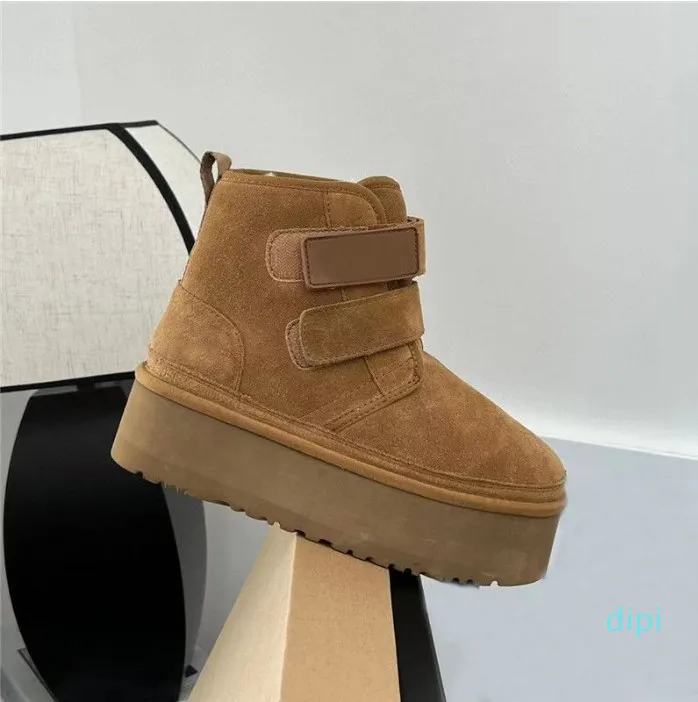 Buty 2023 zimowe buty na platformie Neumel moda płaskie śniegowce kasztanowe czarne kożuch Shearling damskie buty outdoor comfort designer