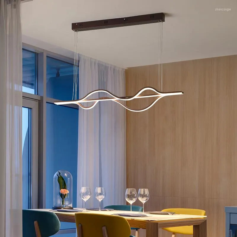 Kronleuchter Postmoderner minimalistischer Kronleuchter Line Art Wave Bar Restaurant Led Kronleuchter Studio Nordic Designer Braune Glanzlampe