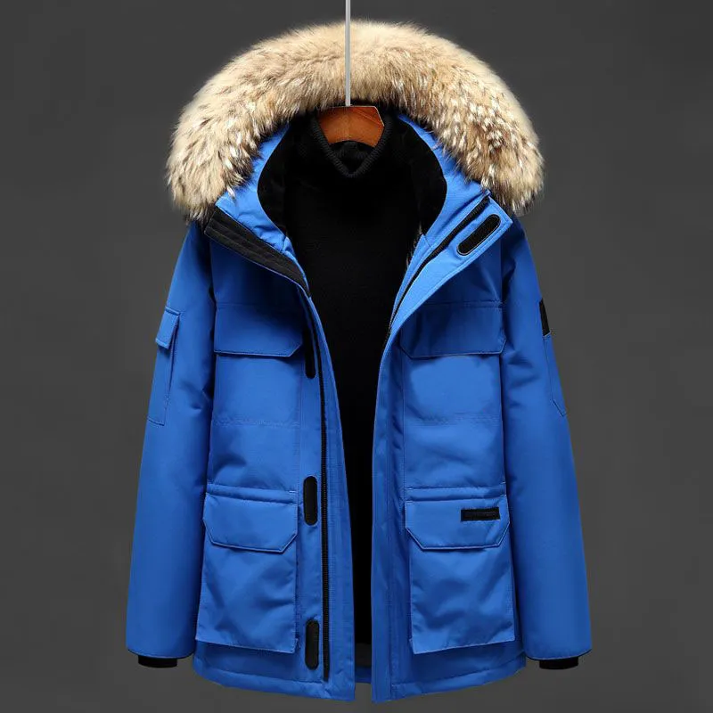 Men's Designer fluffy coat jacket Canada Winter down top trend Fashion parka Waterproof windproof quality fabric thick shawl belt embroidered warm coat