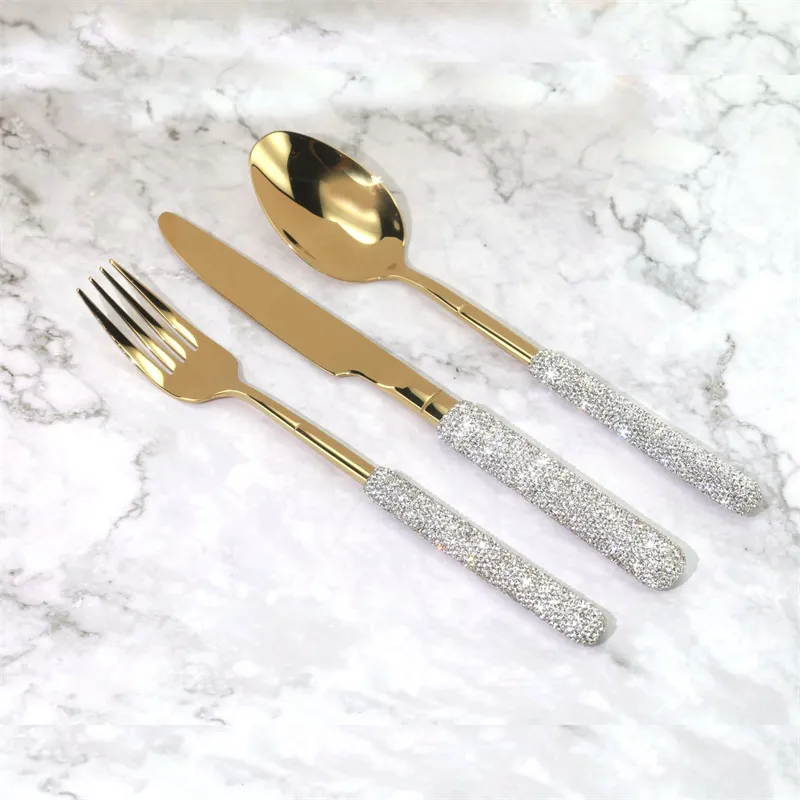 Stainless Steel Dinnerware Sets Diamond Gold Silver Luxury Knife Fork Spoon Steak Western Food Tableware