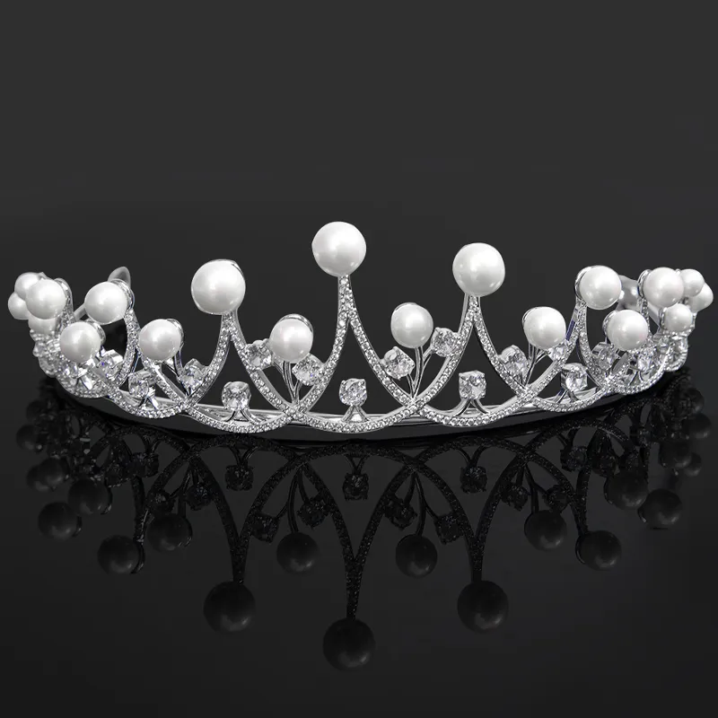 Sparking Girls Pearl Tiara Bridal Hair Accesories for Wedding Queen Tiaras and Crowns Cake Topper Jewelry Birthday Gift