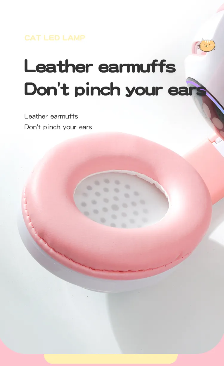 Cuffie auricolari per cellulare, cuffie wireless con luce flash, graziose orecchie di gatto con microfono, LED, cuffie stereo per musica da bambina, casco_voghion.com