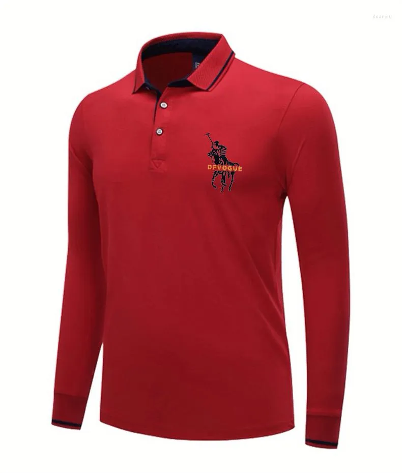 Men's Polos High Quality Cotton Polo Shirt For Men 2022 Spring And Autumn Long Sleeve Business Casual Embroidered Logo Top F