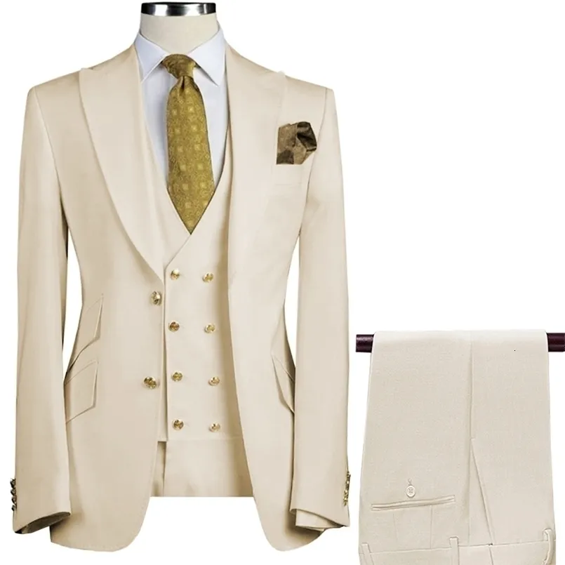 Costumes pour hommes Blazers Hommes 3 Pièces Slim Fit Business Groom Armée Vert Gris Blanc Tuxedos pour costume de mariage formelBlazerPantsVest 221111