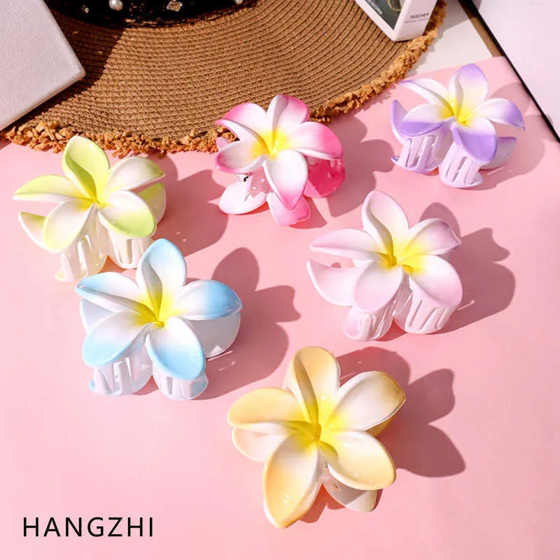 HANGZHI Colorato Frangipani Acrilico Capelli Artiglio Plumeria Fiore Squalo Clip di Capelli per Le Donne Viaggi Spiaggia Coda di Cavallo Copricapo 2022 Nuovo T220808