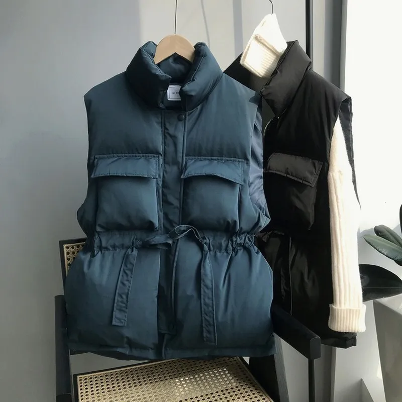 Kamizelki damskie zimowa, wiosenna ciepła kamizelka koreański luźny płaszcz pogrubienie przed krótką i długą talią bawełniana kamizelka damska kurtka pikowana 221114