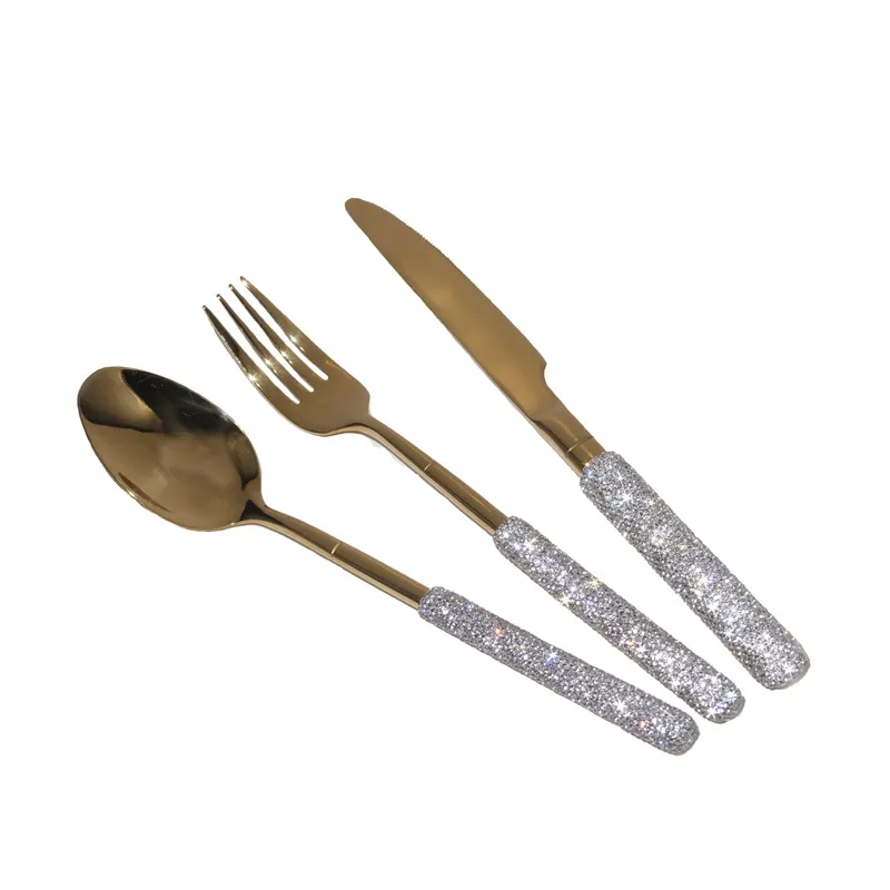 Rostfritt stål servis uppsättningar Diamond Gold Silver Luxury Knife Fork Spoon Steak Western bordsartiklar