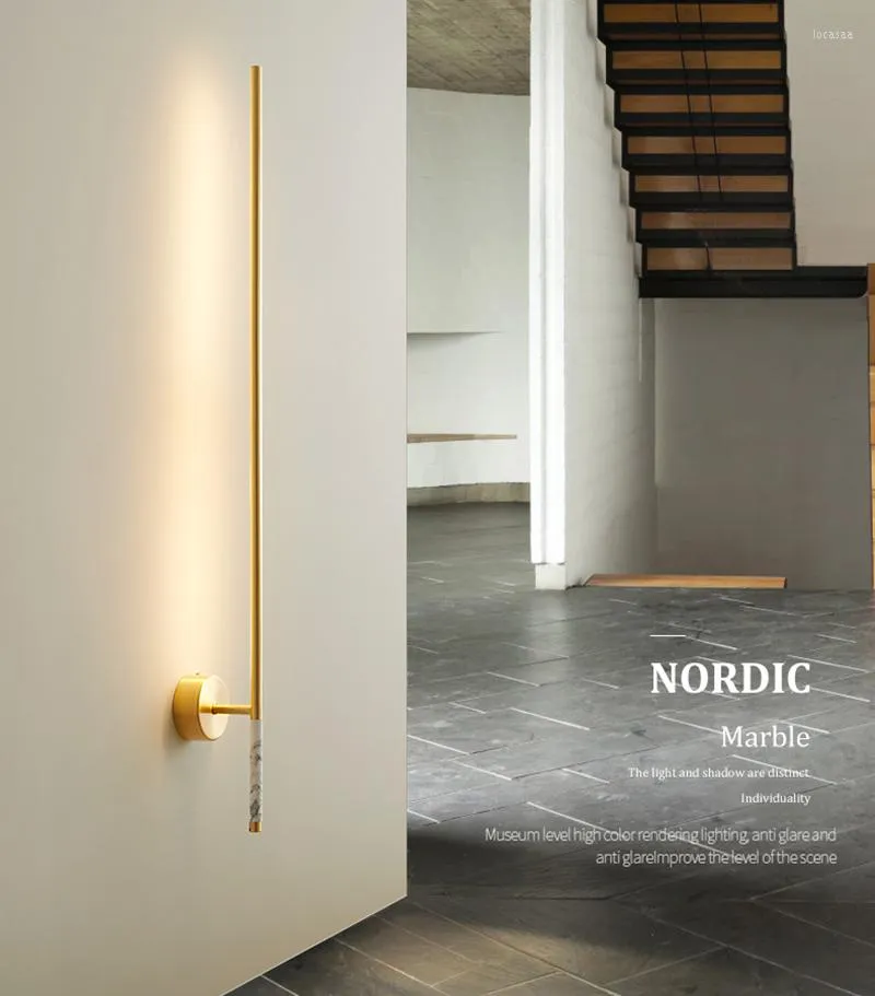 Lâmpada de parede iwp pós -moderno Copper Marble Light Long LED atmosfera decoração interna Decoração SCECE PARA SOLTA DE LOFT SALA STAIR DE QUARTO