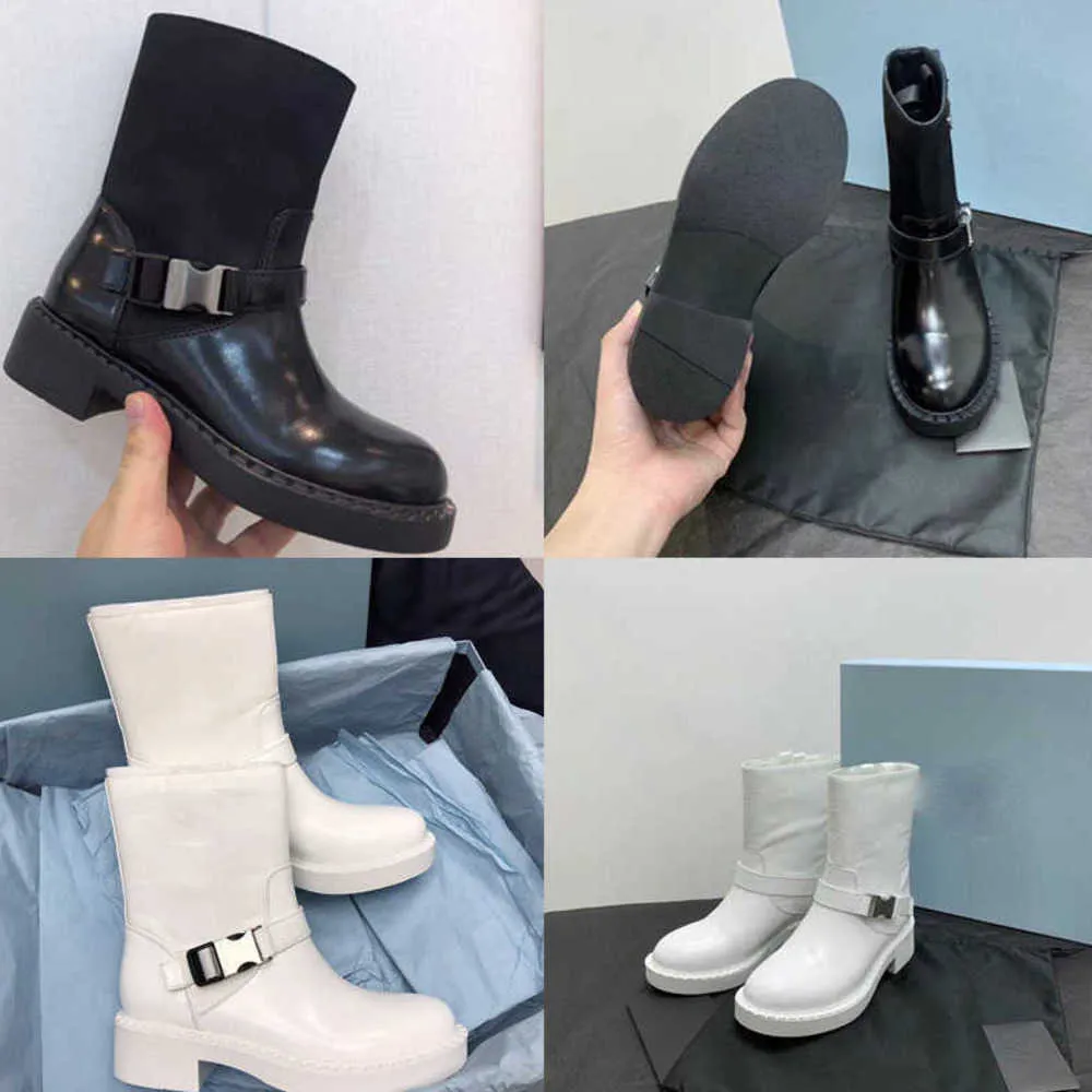 Designer Winter Black Fashion Boots Re-nylon Brushed Leather Ankle Black And White Woman Shoes Size 35-41 With Box No333