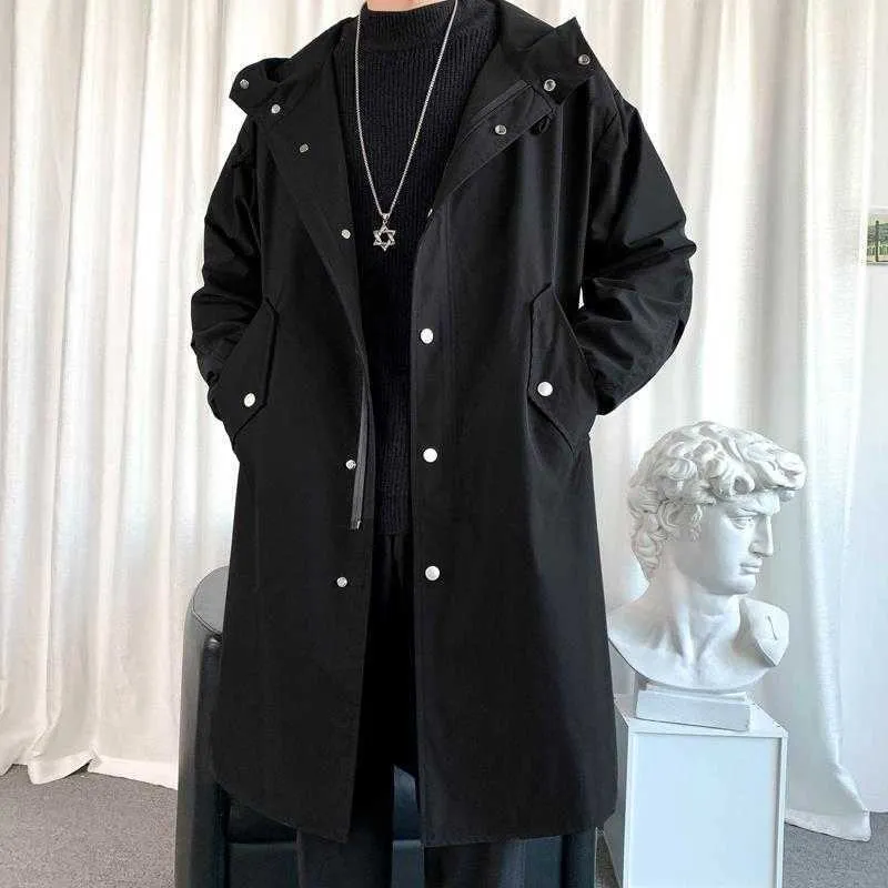 Gabardina para hombre 2022 otoño chaquetas con capucha para hombre Harajuku rompevientos abrigo de bolsillo para hombre prendas de vestir informales Hip Hop Streetwear abrigos T221102