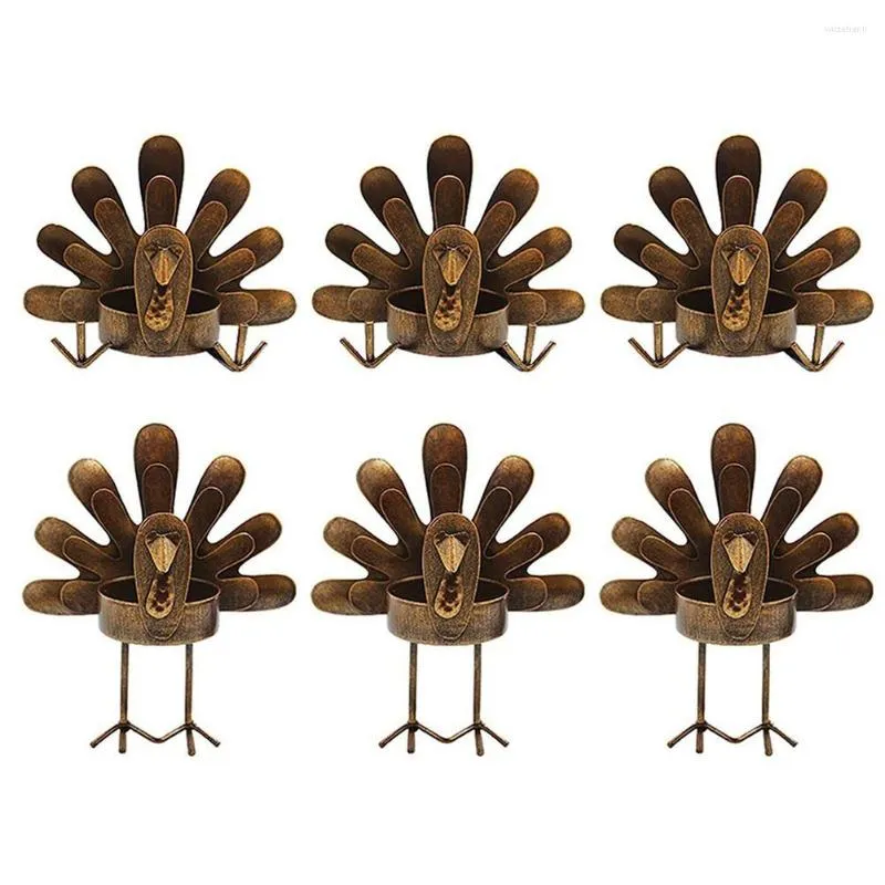 Candle Holders 6pcs/set Classic Metal Standing Turkey Tea Light Holder Thanksgiving Tabletop Decorative Candlestick Retro