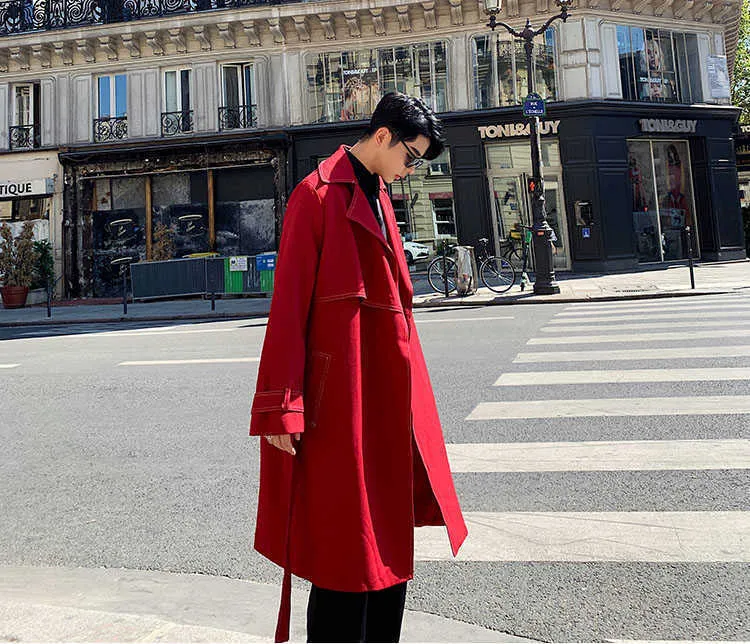 Herrgravrockar Män förlorar Casual Long Jacket Trench Coat Ytterkläder Manliga kvinnor Vintage Streetwear Hip Hop Red Cardigan Windbreaker Overcoat T221102