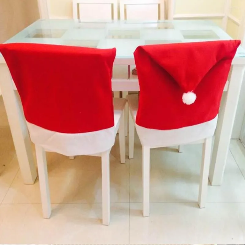 Cubiertas de silla Santa Claus Cap Cover Mesa de cena de Navidad Sombrero rojo Cláusula Atrás Casarse