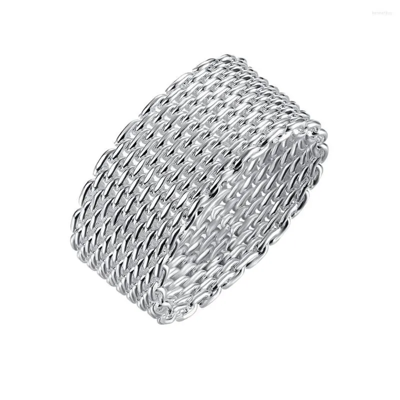 Clusterringen Stijl 925 Sterling Silver InterlaciCed Mesh Ring Geschikt voor dames Fashion Charm Wedding Engagement Sieraden