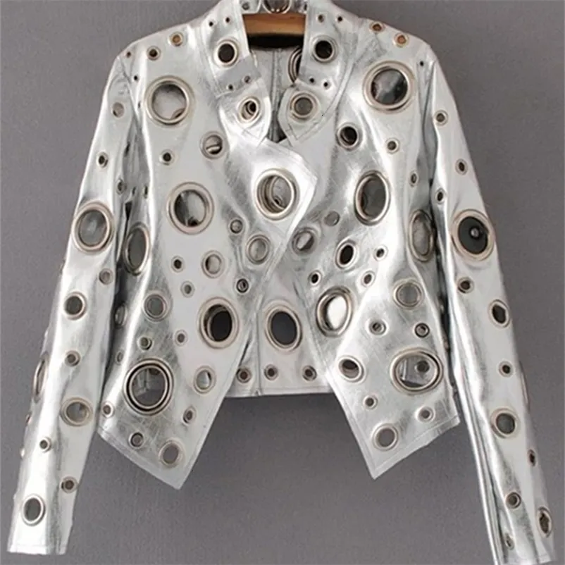 Faux de cuero para mujer Lautaro Corte de chaqueta corta Rivet Golden Rivet Cool Diseñador ropa Mujer Fashion European American Fashion 220914