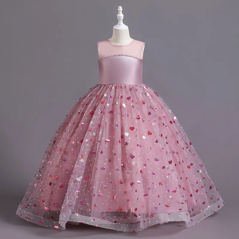 Mignon rose dentelle petits enfants robes de demoiselle d'honneur princesse bijou cou tulle appliques bouffantes florales formelles porte la robe de communion de fête