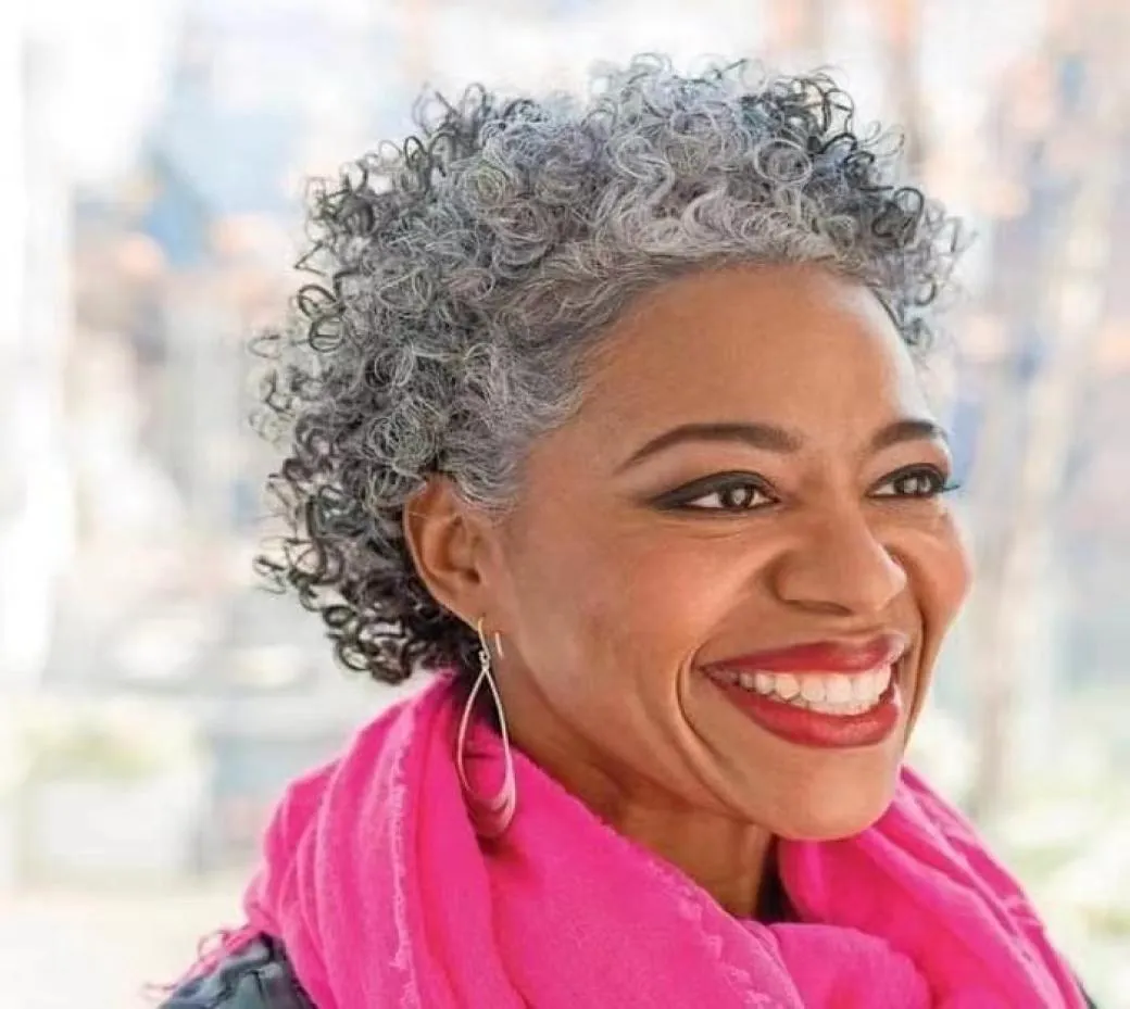 Salt And Pepper Silver Grey Kinky Curly Ponytail Human Hair Extension