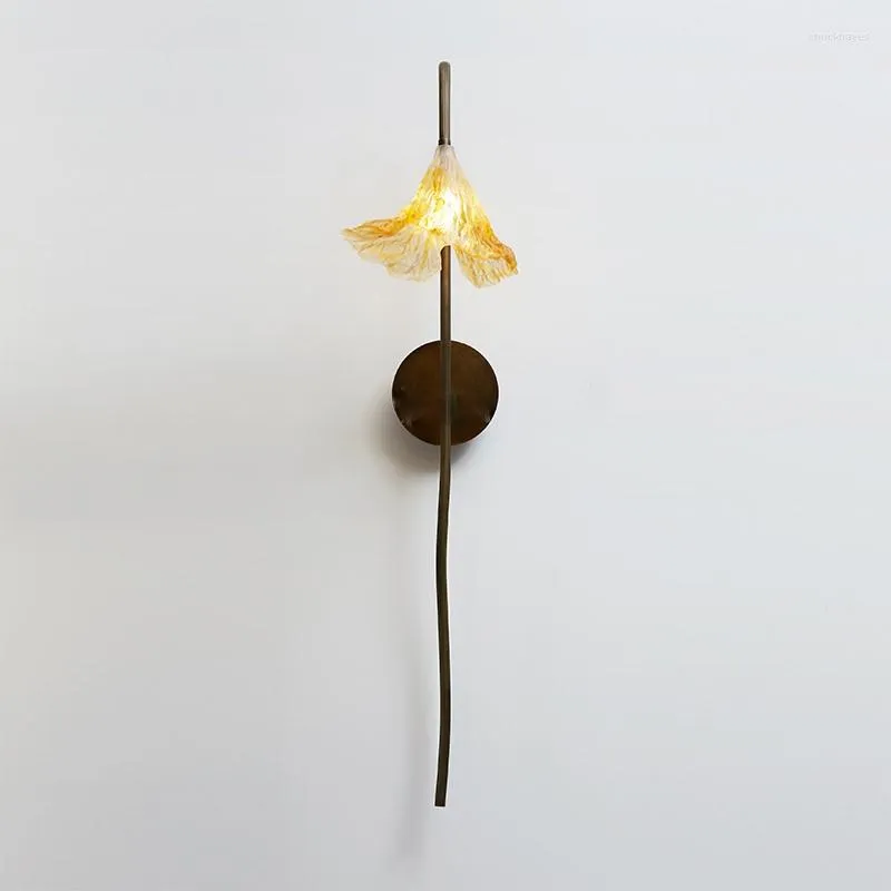 Lampy ścienne w stylu chińskim szklanem suchym lotosem