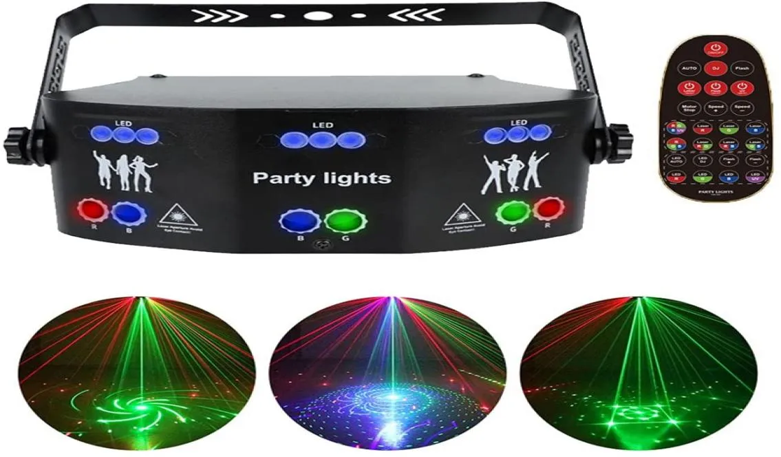 15 Augen Laserbeleuchtung RGB DMX512 Strobe Bühnenlichter Sound aktiviert DJ Licht für Disco Parties Bar Party Geburtstag Hochzeit Holida3571754