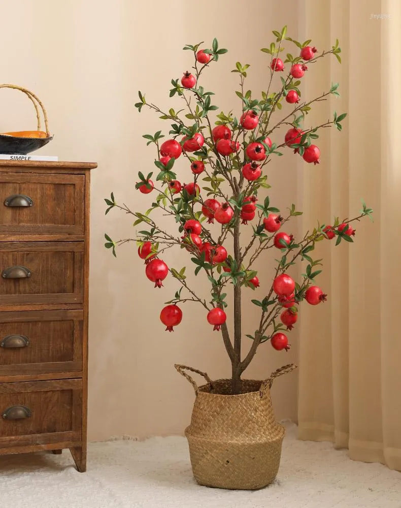 Flores decorativas Simulação Plantas de romã em vasos de arbustos em estilo chinês de estilo chinês casas de estar com desktop ornamentos decoração de escritório