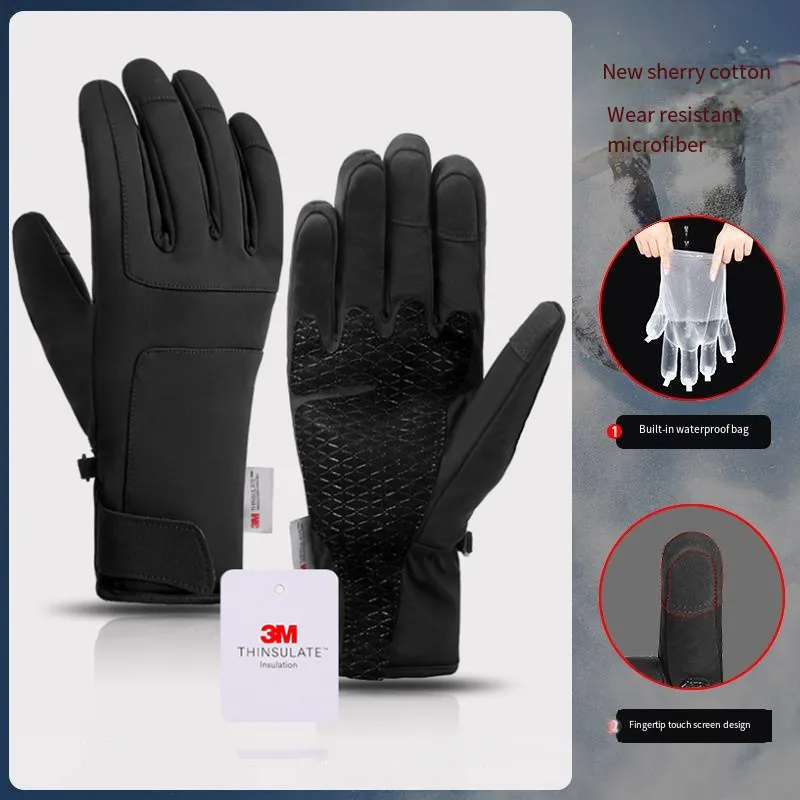 Men ski Gloves Winter Male Mitten Mens Business Gloves Upgraded Touch Screen Thicken Warm Thermal Soft Anti-Slip Silicone Gel Elastic Cuff Wool Cashmere Solid