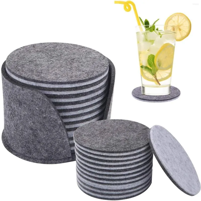 Tapetes de mesa Felt Brink Cup com suporte reutilizável para óculos conjunto de 20 redondos de armazenamento de vidro na decoração da barra de casa