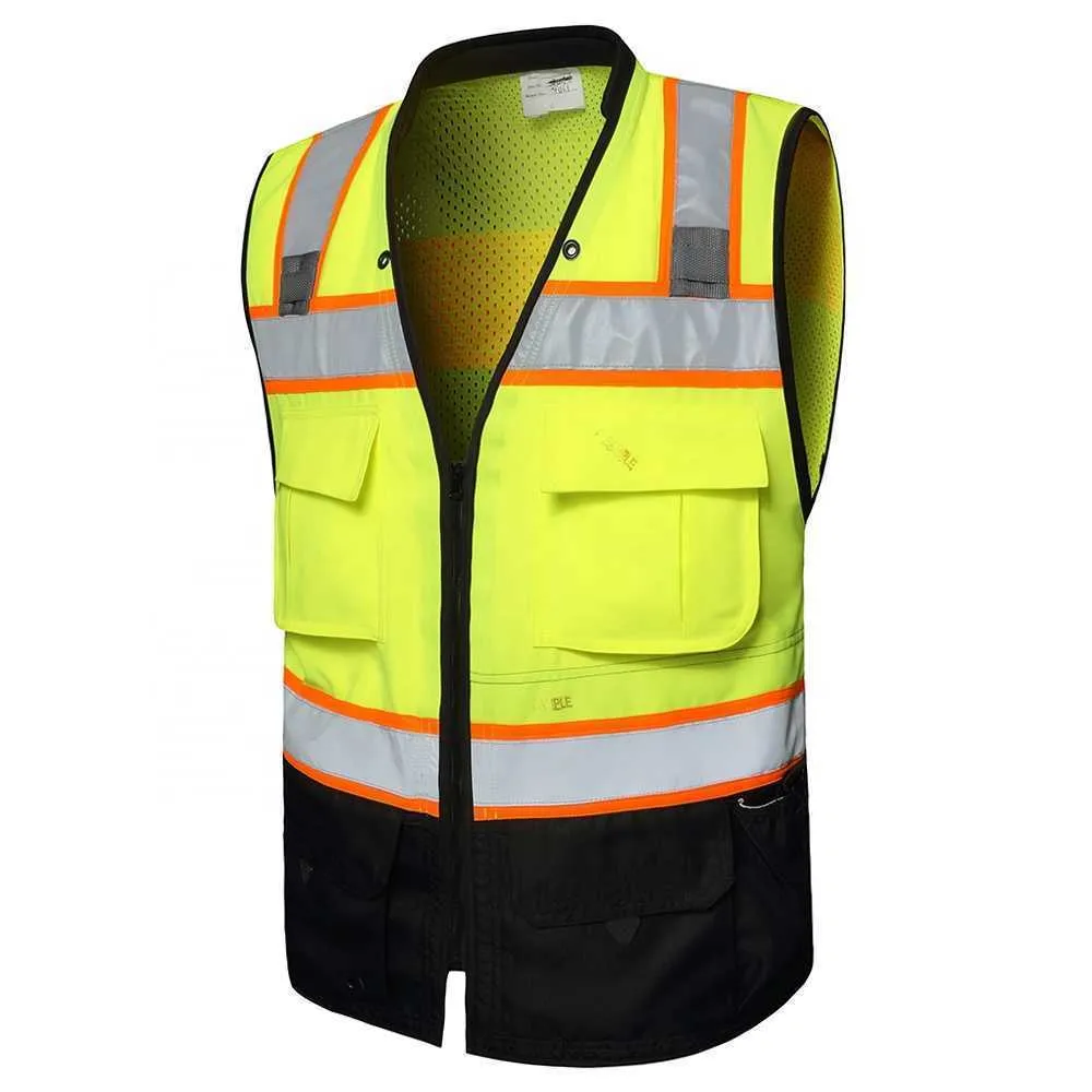 Gilet da costruzione 10 pezzi in giacca di sicurezza Safety Class 2 Surveyors Gilet giallo ad alta visibilità Gilet riflettente Ansi Two Tone Security Running Hi Vis