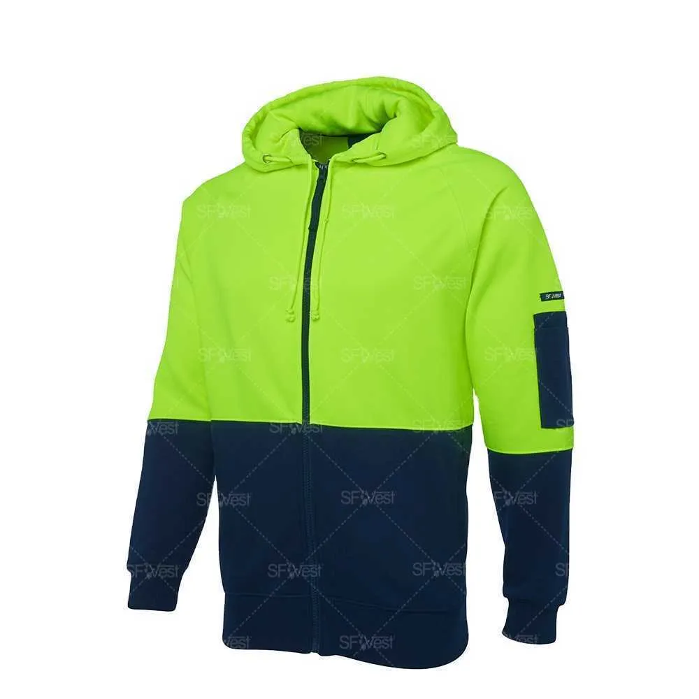 Australia China Supplier Men Two Tone Fluorescent Safety Security Hi Vis Workwear Fleece Hoodie