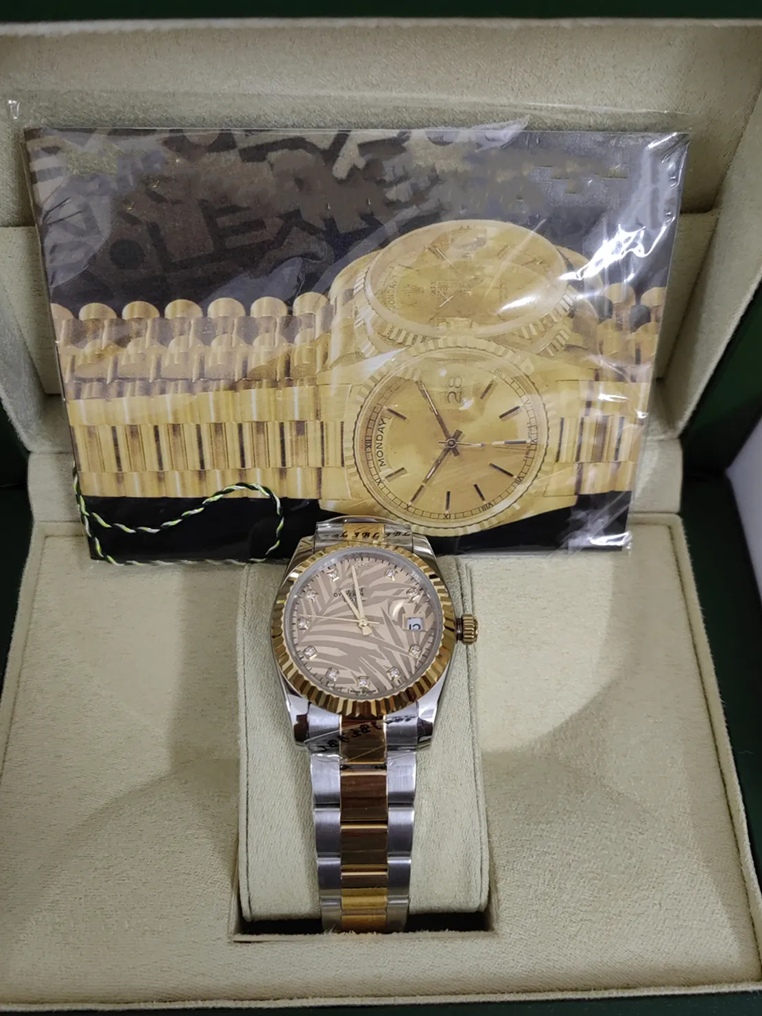 Mit Originalverpackung, mechanische Herrenuhr, Wochenkalender, 41 mm Lünette, Diamant-Zifferblatt, vollautomatisches Uhrwerk, Freizeitsport-Serie 20236866