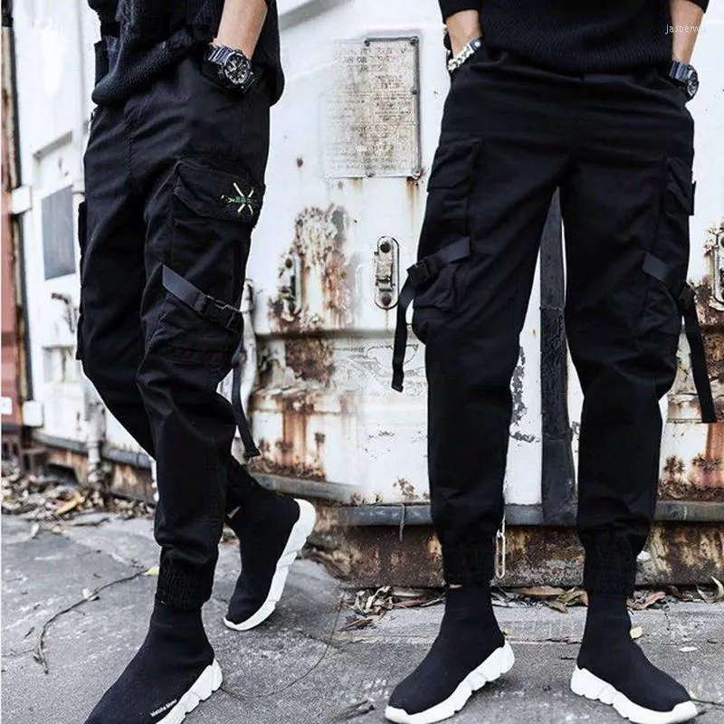 Herrbyxor trevlig stil casual m￤n bomull streetwear hip hop svart herr joggers multi-pockets man byxor