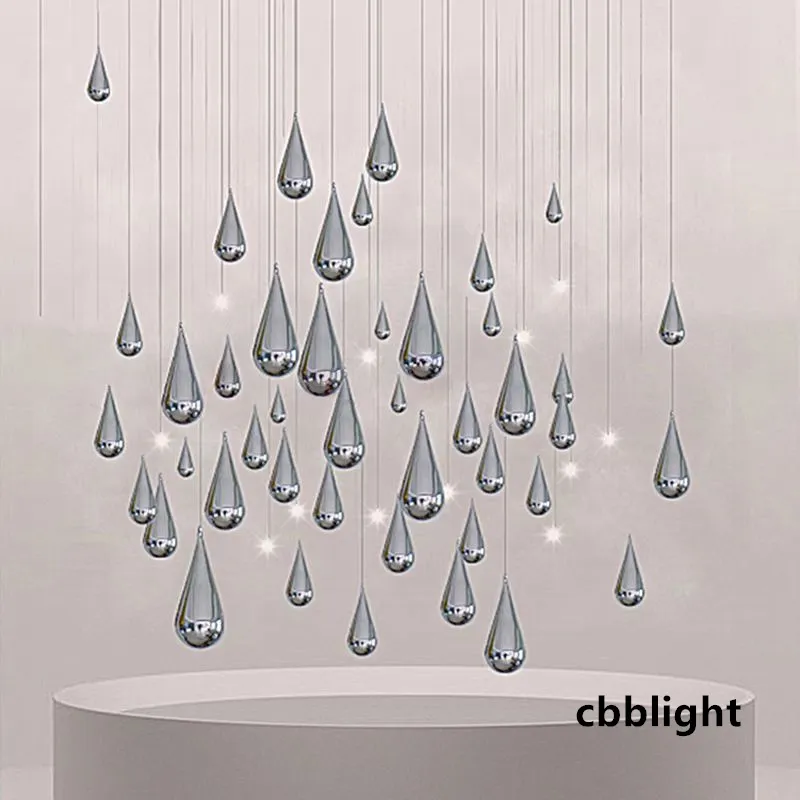 Lustre de gota de água moderna lustre de cristal luminagem lobby lobby sala de estar decoração de escada espiral lustres de arte de luxo pendurados lâmpadas gc004