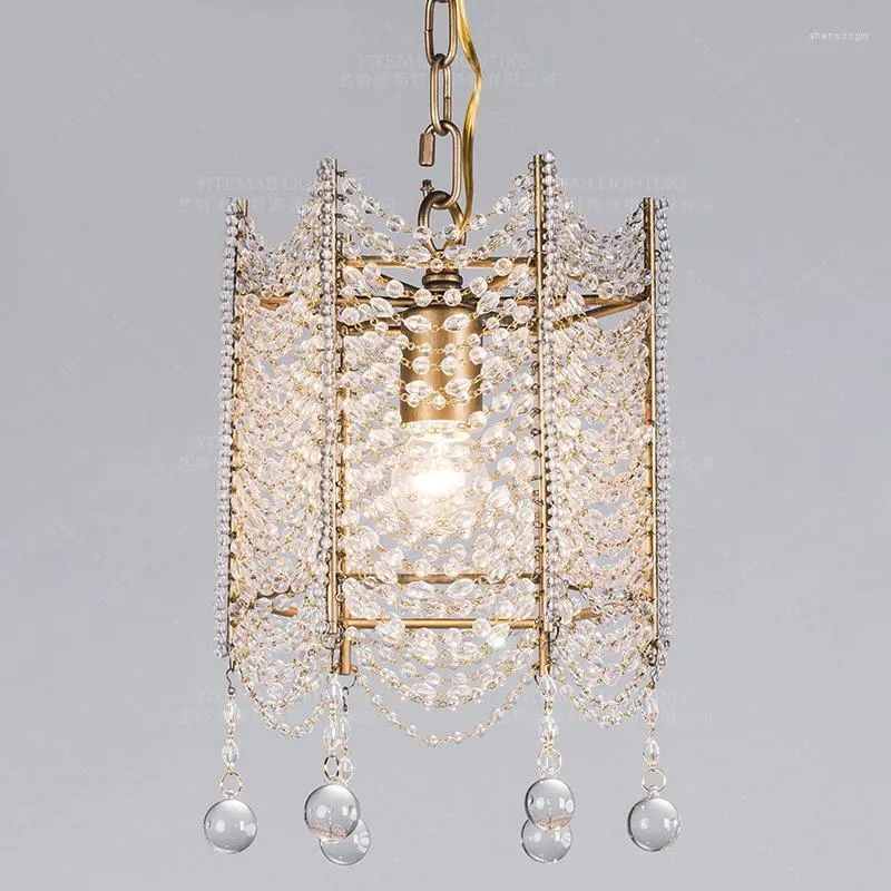 Chandeliers Mini Crystal Beaded Gold Chandelier Light Fixtures Retro Small Fitting For Dining Room Hallway Passage Balcony