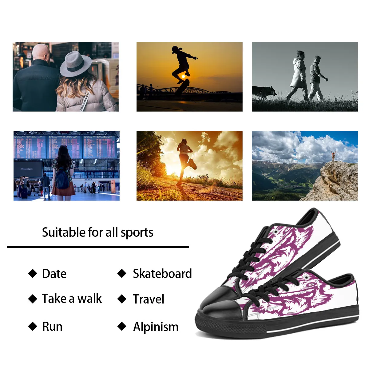 Custom shoes Classic Canvas Low cut Skateboard casual triple black Accept customization UV printing low mens womens sports sneakers Breathable color 74