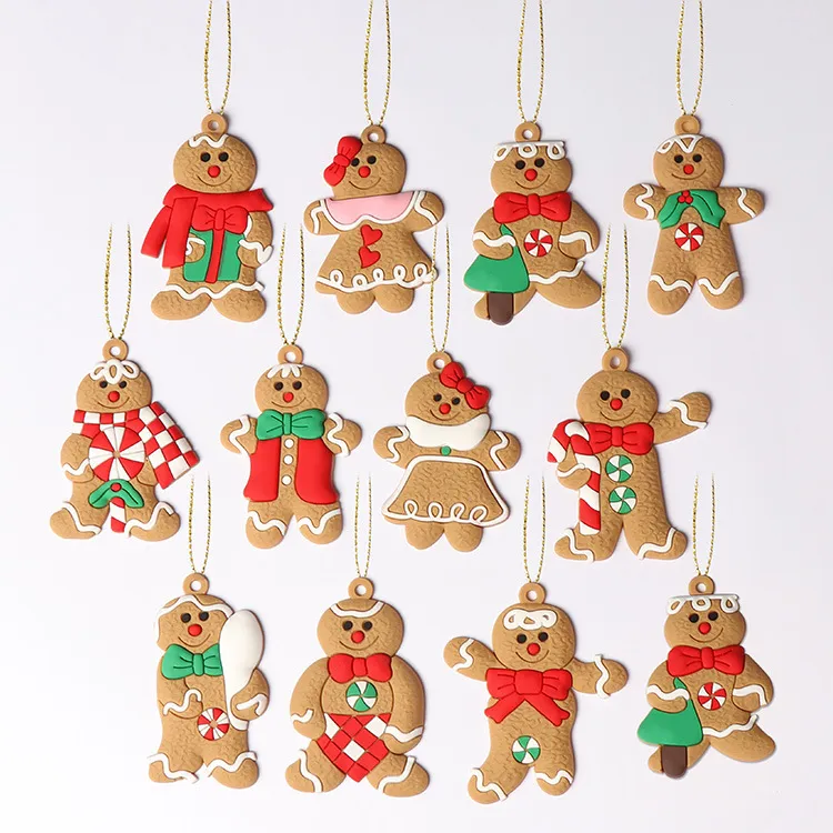 New gingerbread man Christmas tree ornaments 12 styles PVC soft glue pendant Xmas scene arrangement pendant