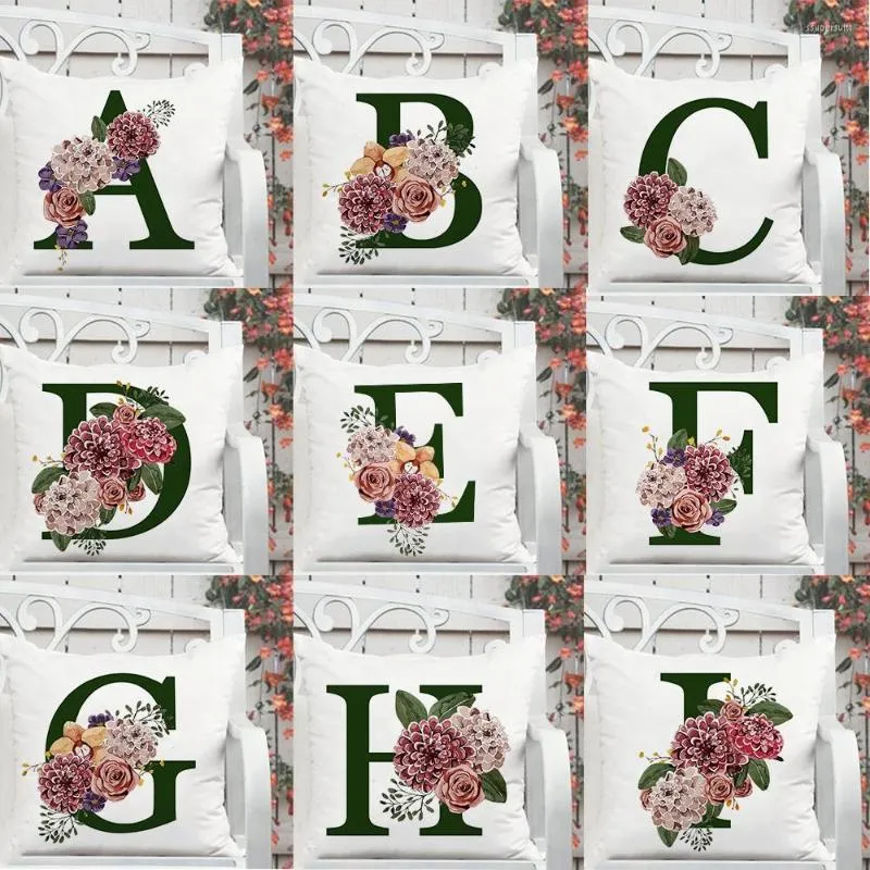 وسادة الغلاف الصيفي حديقة الأزهار الأبجدية الأغطية الخضراء ديكور المنزل كوسسين 45x45