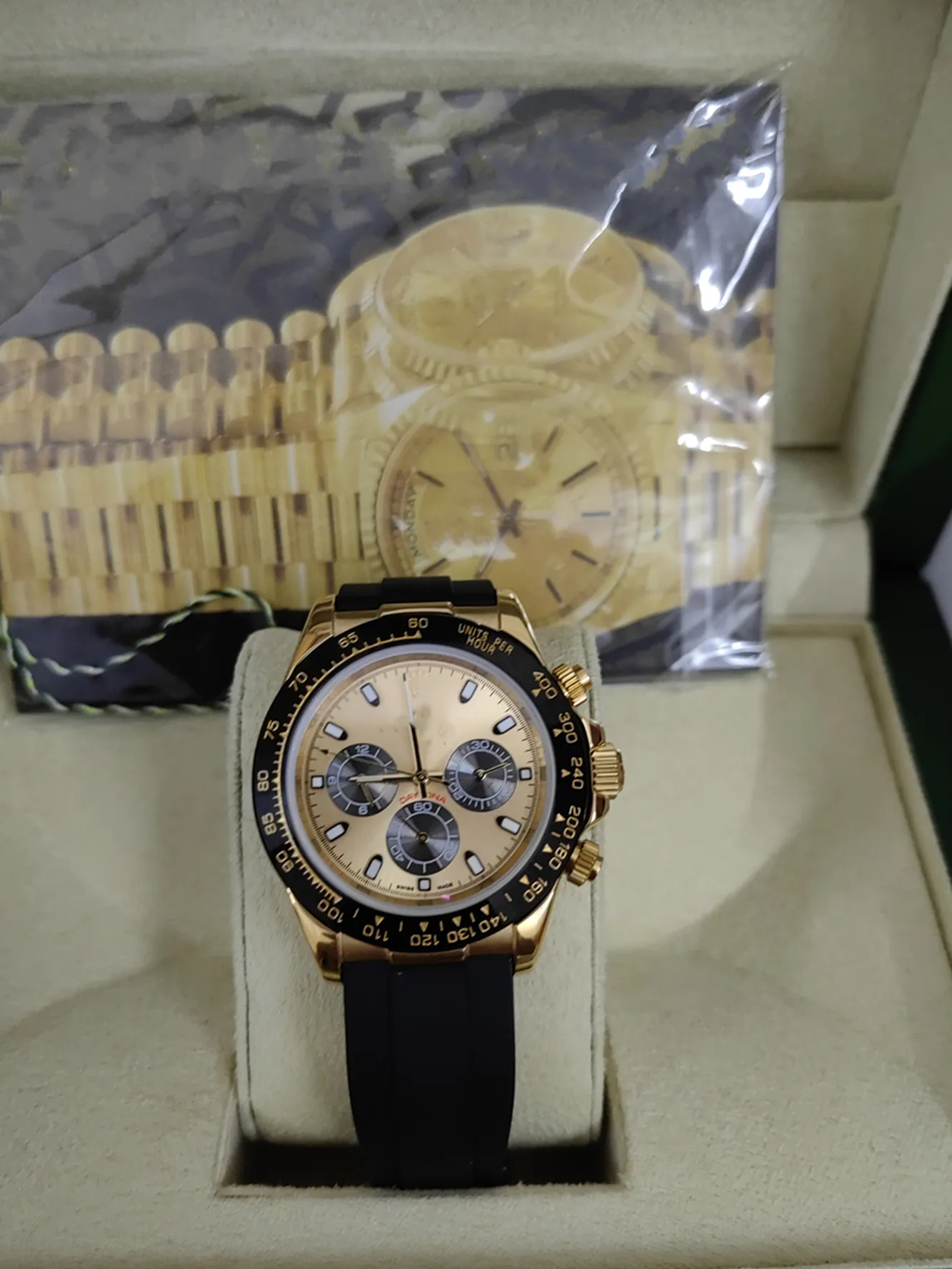 Met originele doos Men's Automatische horloge 40 mm Rubber grijze riemroestvrij stalen kast drie ogen saffier waterdichte horloges luxusuhr montre de luxe 2023666