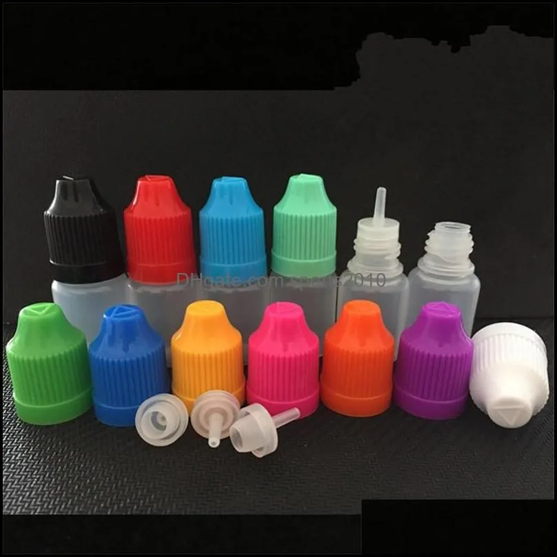 Diğer temizlik organizasyonu 500pcs E Sıvı Damlalı Şişeler 5ml 10ml 15ml 20ml 30ml 50ml Plastik Çocuk geçirmez kapak ince uçları dhzdn