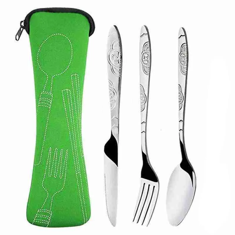 ジッパーバッグ付きポータブル食器セット アウトドア 旅行 キャンプ リサイクル可能なカトラリーポーチ フォーク スプーン ナイフ 食器キット